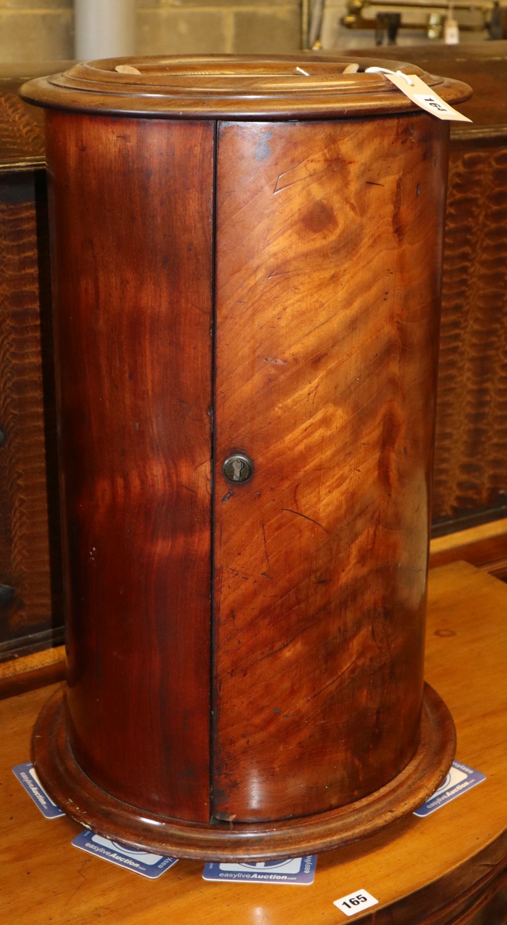 A Victorian marble top cylindrical pot cupboard, diameter 40cm, H.66cm